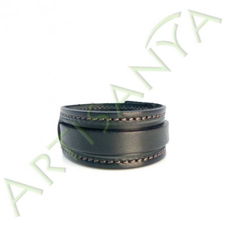 vue de face du Bracelet de Force noir couture marron 1 sangle