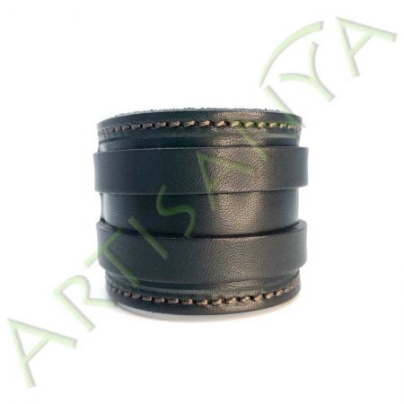 vue de face du Bracelet de Force noir couture marron 2 sangles