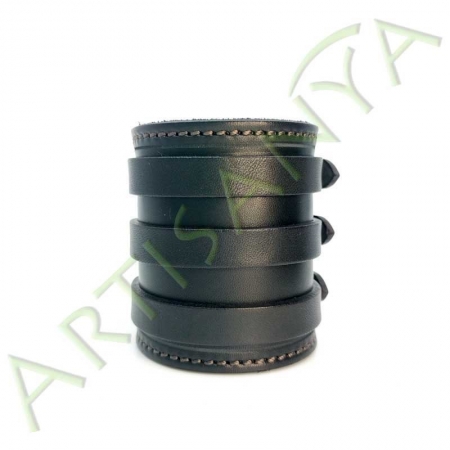 vue de face du Bracelet de Force noir couture marron 3 sangles