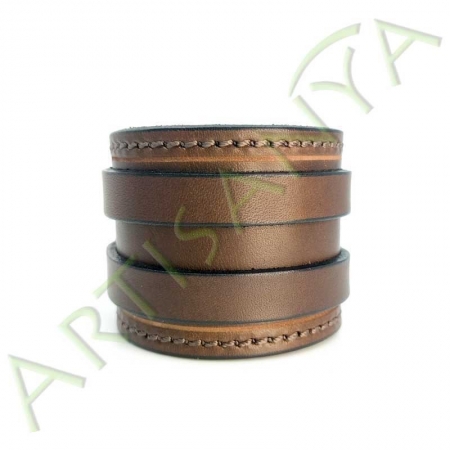 vue de face du Bracelet de Force marron couture marron 2 sangles