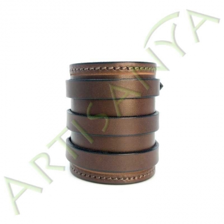 vue de fqce du Bracelet de Force marron couture marron 3 sangles